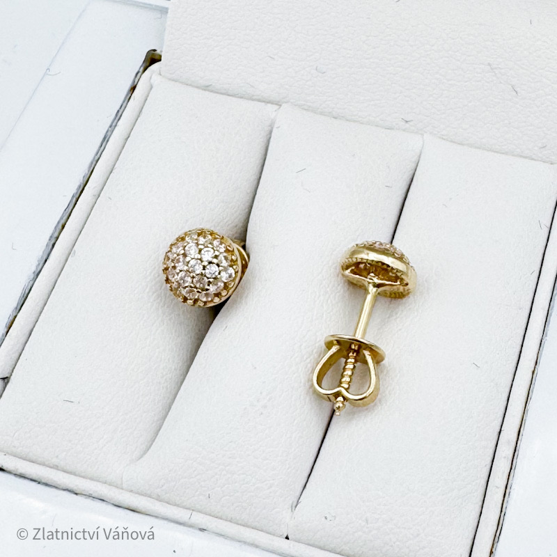 Žluté zlato náušnice se zirkony na šroubek